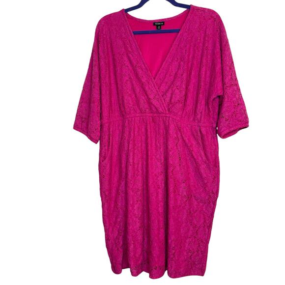 Torrid Pink Lace knee length short sleeve dress with pockets Size 0 or Large - Picture 2 of 10